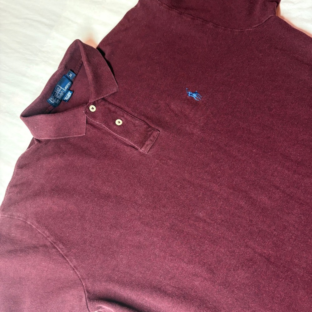 Polo Ralph Lauren Mens Burgundy Maroon Pique Cotton Short Sleeve Polo Shirt M